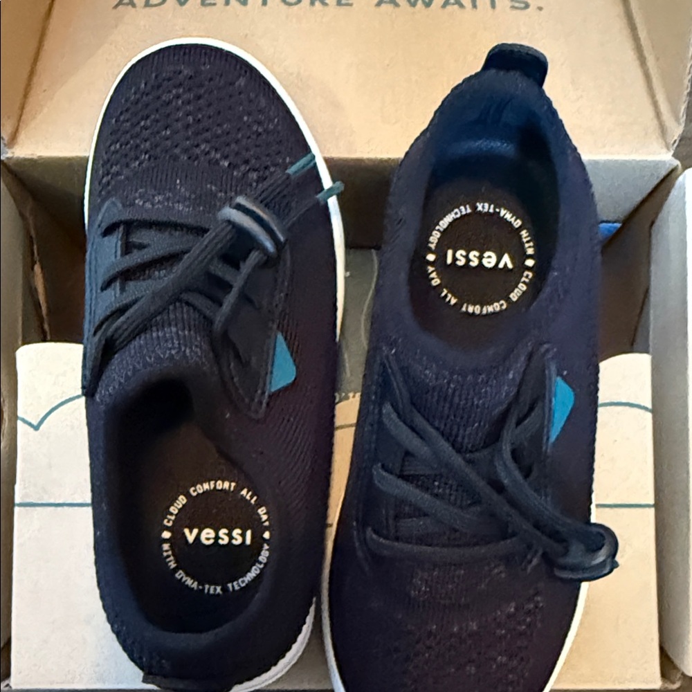 Vessi Kids Slip-On Sneakers in Black with Teal Accents